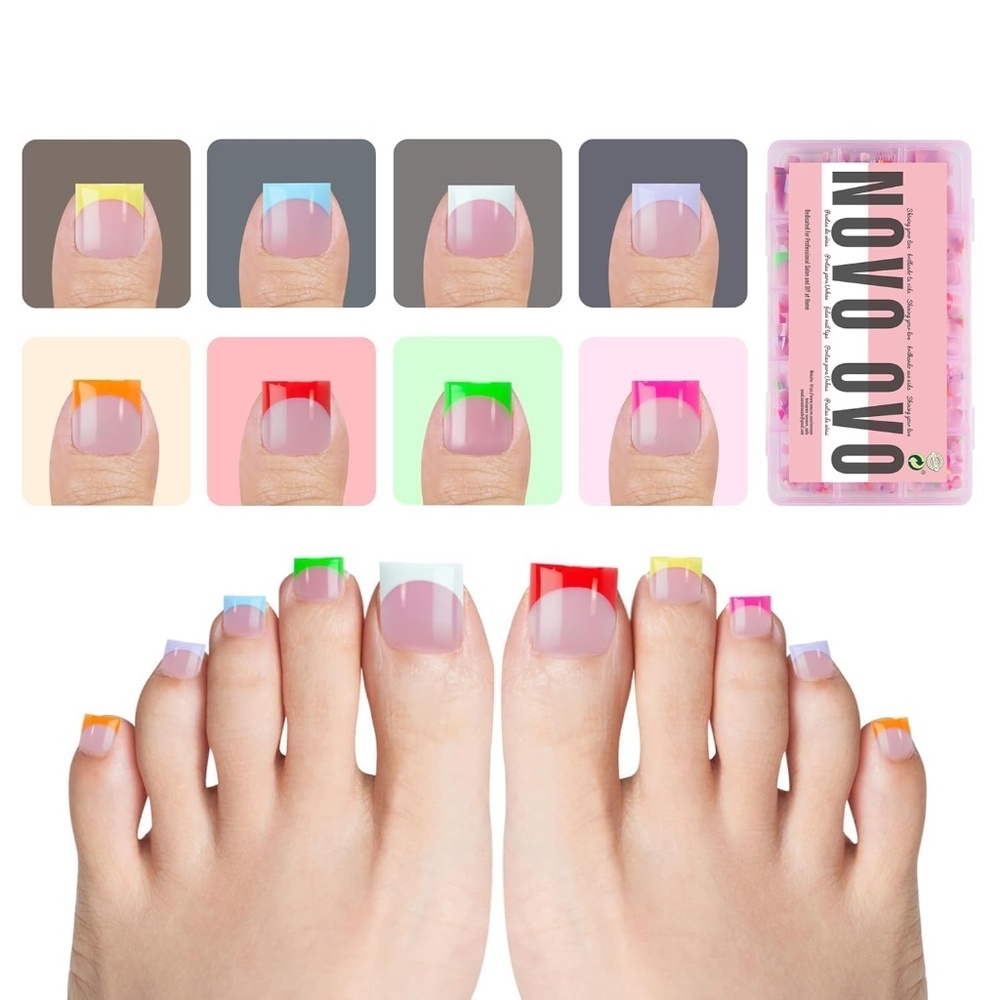 8 Mixed Colors French Tip 240 Press On Toe Nails
